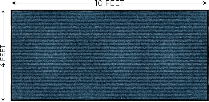 LuxUrux Striped Blue Door Mat - Heavy Duty, Indoor/Outdoor, Waterproof, Low-Profile (4x10 Feet) - Ideal for Entry, Patio, Garage - Durable Solution for High Traffic Area