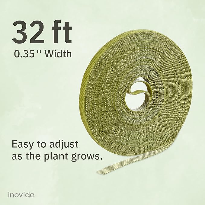 Hook & Loop Plant Ties: 32 ft Self-Adhesive, Extra-Strong Garden Tape for Weatherproof Plant Support – Reusable – Support for Climbing Plants – Indoor and Outdoor Gardening by Inovida