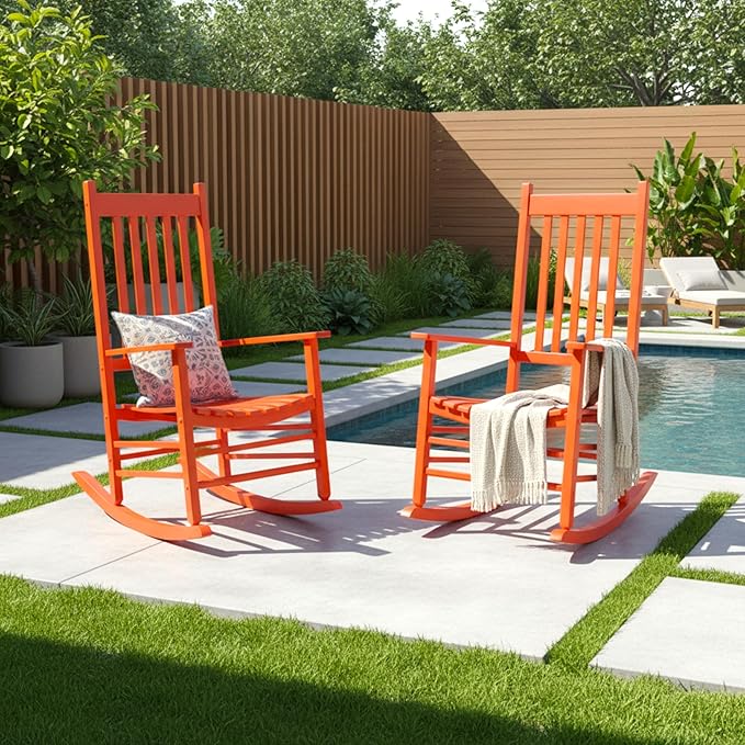 Shine Company Vermont Rocking Chairs, Outdoor Front Porch Rocker Set of 2, Tuscan