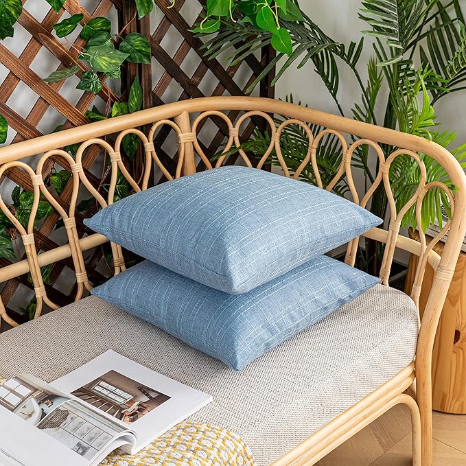 Kevin Textile Pack of 2 Outdoor Waterproof Pillow Covers Checkered Decorative Cushions Sham Throw Pillowcases Shell for Patio Tent Garden Couch Bed Sofa 22x22 Inch Light Blue