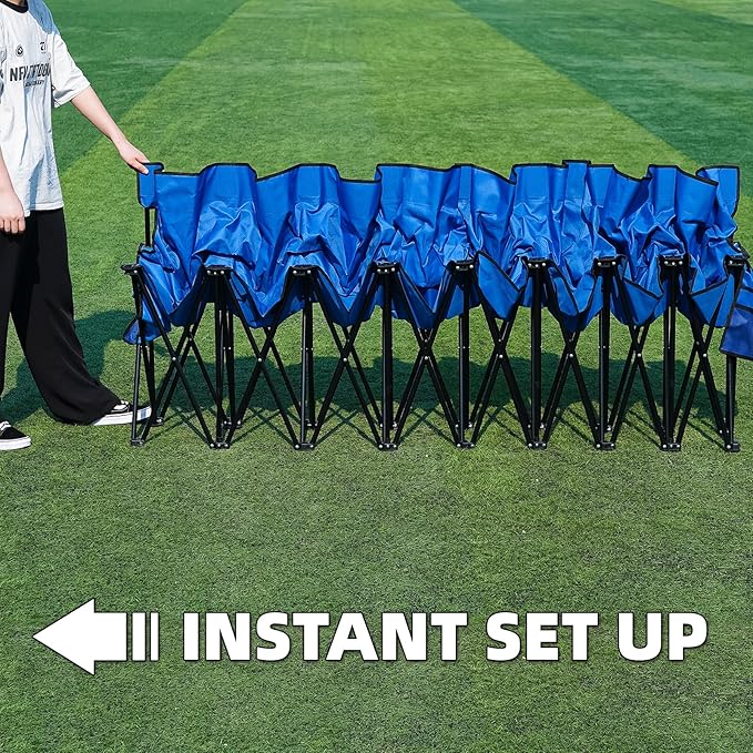 G GOOD GAIN Portable Soccer Bench - Team Bench Soccer 8 Seats with Bag, Sideline Folding Bench, Folded Chair Seating 8 for Football Camp Outdoor Sport Events, Team Chairs for Adults, Blue
