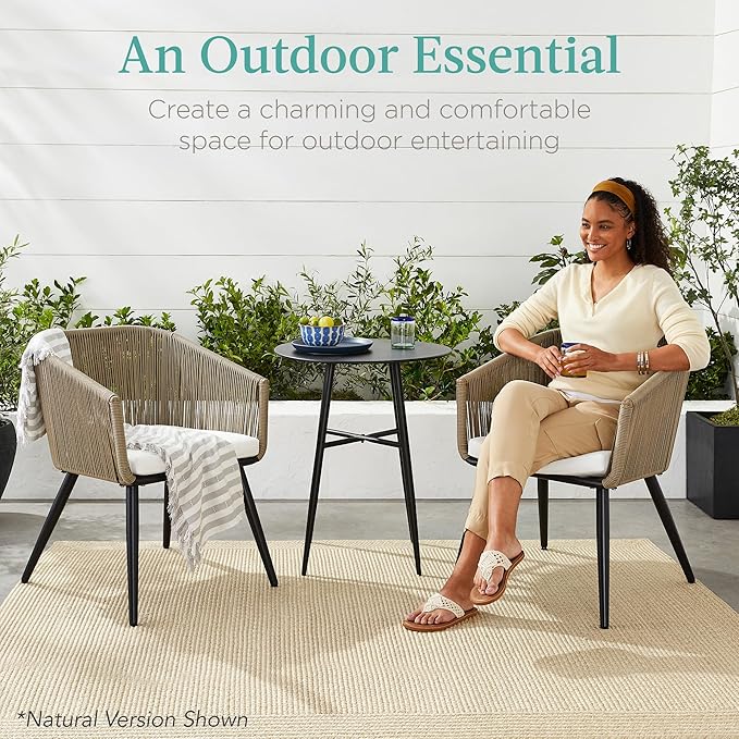Best Choice Products Set of 2 Patio Dining Chairs, Outdoor Seating for Backyard, Poolside, Balcony w/Woven Wicker Design, 250lb Weight Capacity - Natural/Ivory/Natural