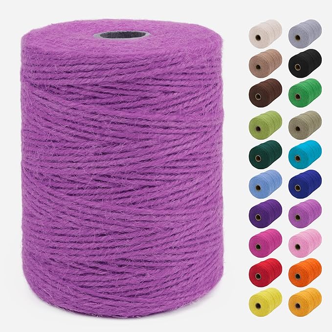 JeogYong 2mm Jute Twine String 656 Feet Natural Thick Garden Twine for Crafts, Outdoor, Gardening, Gift Wrapping, Plants, Packing Materials (Light Purple)