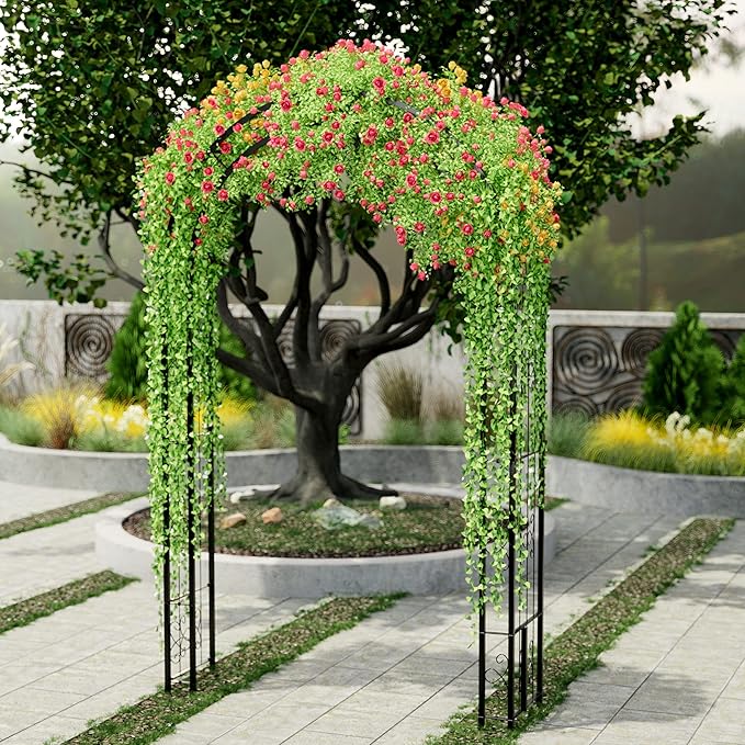 102in Steel Garden Arch Arbor Trellis for Climbing Plants Outdoor,Yard,Wide Sturdy Durable Garden Arch for Lawn,8.5ft Climbing Plants Decorative Wire Lattice,Outdoor Wedding Arch(Black)
