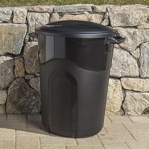 32 Gallon Trash Can with Click Lock Lid, Heavy-Duty Injection Molded Plastic Wastebasket, Large Garbage Bin for Kitchen, Outdoor, Commercial Use