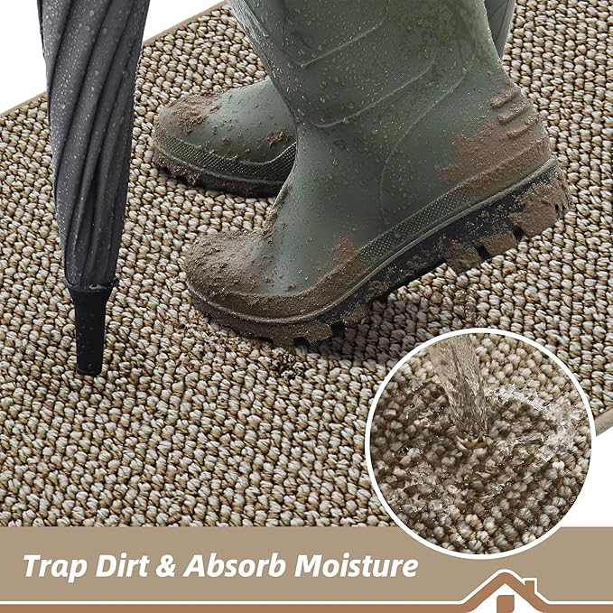 BEQHAUSE Dirt Trapper Door Mat 24" x 60", Non-Slip Washable Doormats Entrance Mat, Dirt Resistant and Absorbent Welcome Mat, Low Profile Floor Mats for Front Back Door and Entryway, Light Beige