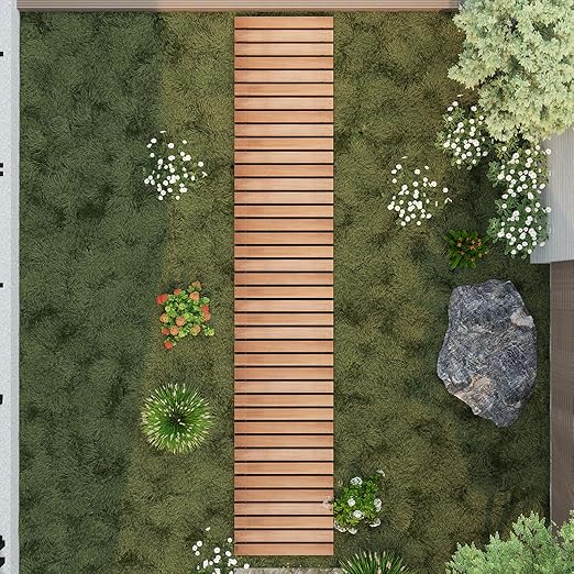 12FT Straight Wooden Garden Pathway Walkway Outdoor Roll Out Decorative Garden Non-Slip Patio Path Decorative Boardwalk Outdoor Road Floor for Backyard Beach Wedding Party