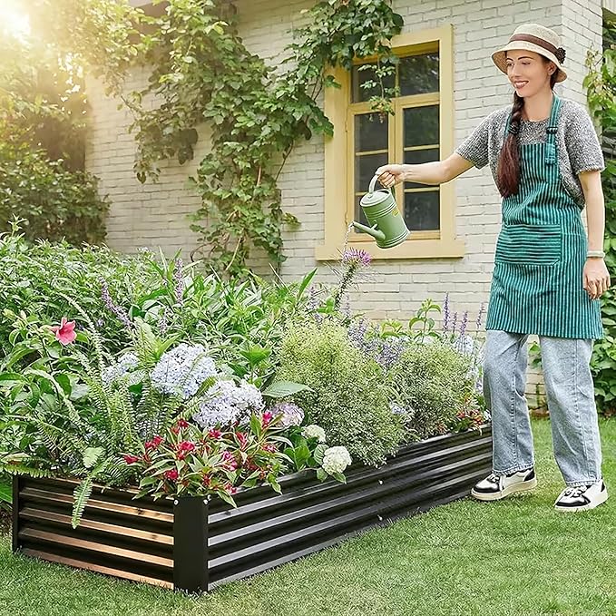 Metal Galvanized Raised Garden Bed Kit, 8 x 4 x 1 ft Galvanized Steel Raised Garden Planter Box Outdoor with Open Base for Growing Vegetables/Flowers/Herbs/Fruits/Succulents, Rectangle, Black
