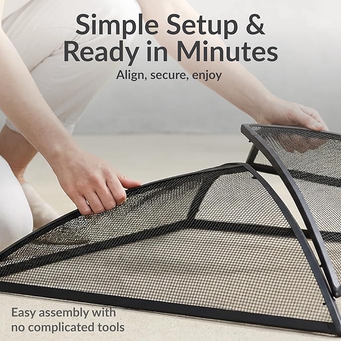 Sunnydaze Square Fire Pit Spark Screen - Outdoor Fire Pit Screen with Handle - Heavy-Duty Steel Metal Mesh - 24" Square