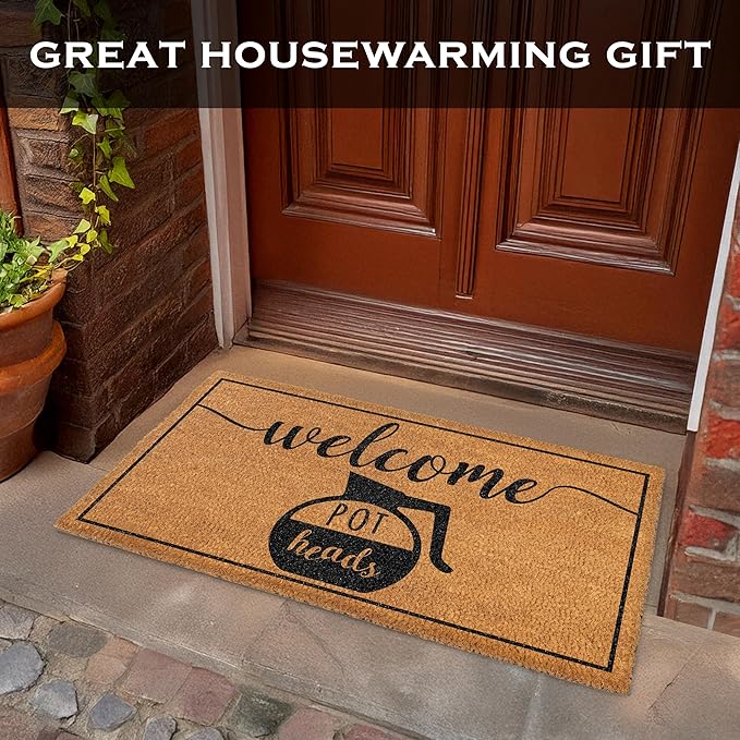 MAINEVENT Pot Head Door Mat Outdoor 30x17 Inch, Coffee Drinker Gift Men for Covered Outdoor Area, Funny Pot Head Gift, Funny Welcome Mat, Coffee Themed Decor for Front Door