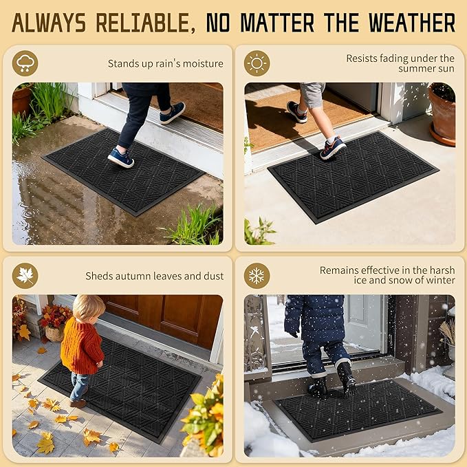 Yimobra Large Door Mat 47x24, All-Weather Waterproof Non-Slip Welcome Matt Outdoor, Heavy Duty Non Slip Doormat for Entryway for Patio and Garage Indoor, Easy Clean, Black