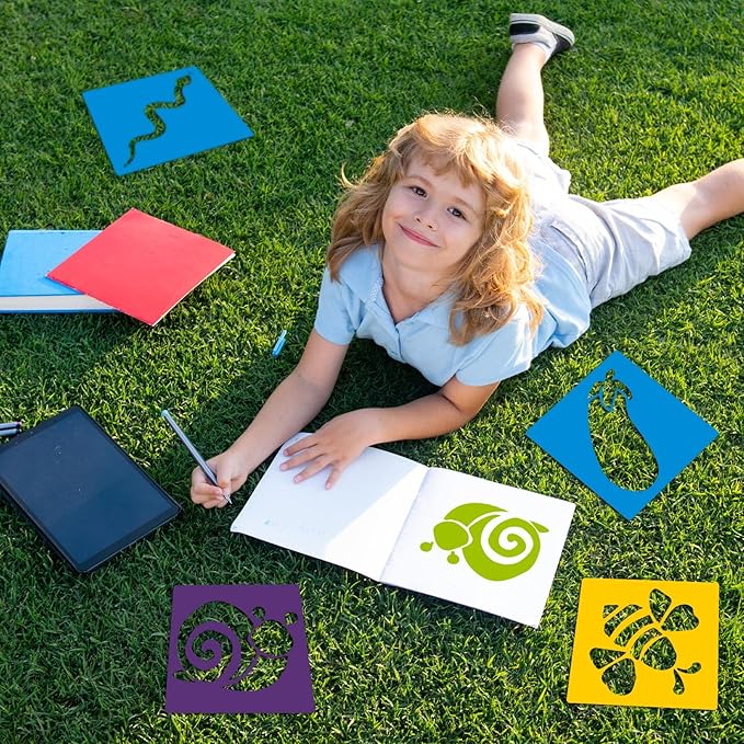 Epakh 24 Pieces Stencils for Kids 8 Inches Drawing Stencils Chalk Template Large Washable Geometric and Garden Themed Primary Shape Template for Kids Toddlers Preschooler(Garden Style)
