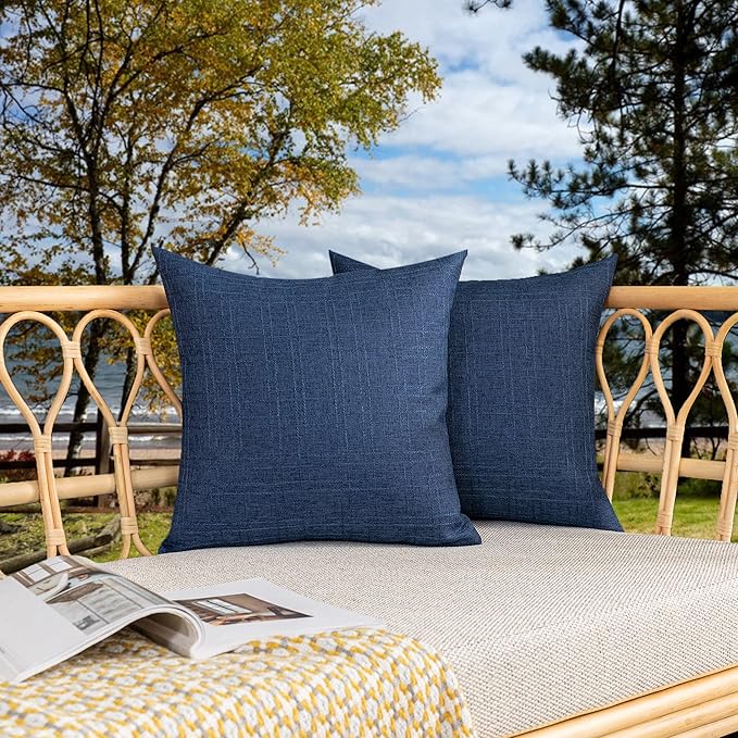 Kevin Textile Outdoor Waterproof Pillow Covers Pack of 2 Checkered Decorative Euro Sham Cushion Throw Pillowcases Shell for Patio Tent Garden Couch Bed Sofa 26x26 Inch Blue