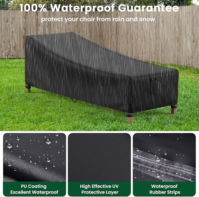 Mrrihand Chaise Lounge Cover, Patio Furniture Covers, Patio Lounge Chair Cover Waterproof and UV Resistant, Heavy Duty Outdoor Furniture Covers with Air Vent 2 Pack - 76L x 32W x 32H inch
