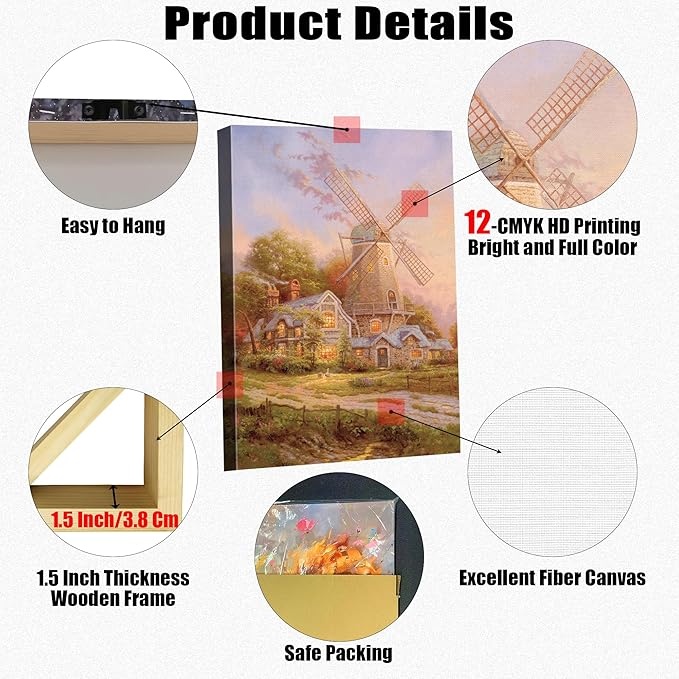 STUDIO HAVEN Thomas Kinkade Canvas Wall Art, Vibrant Floral Archway Climbing Roses Colorful Blooms Rustic Charm Oil Painting Poster Outdoor Scene Wall Decor, Framed Prints for Home Decor, 20x28Inch