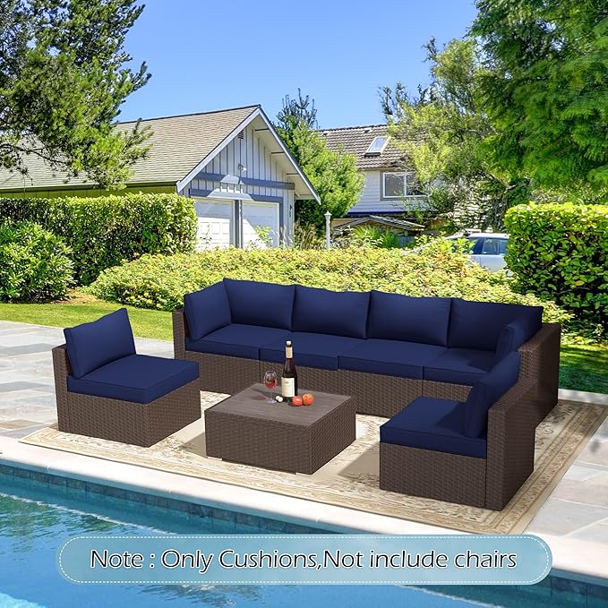HOMREST Outdoor Replacement Cushions for Patio Furniture,Water-Repellent Sofa Cushion for 6-Seat Rattan Wicker Sectional Patio Conversation Sets,14-Piece Cushions Set for Outdoor Couch（Navy Blue）