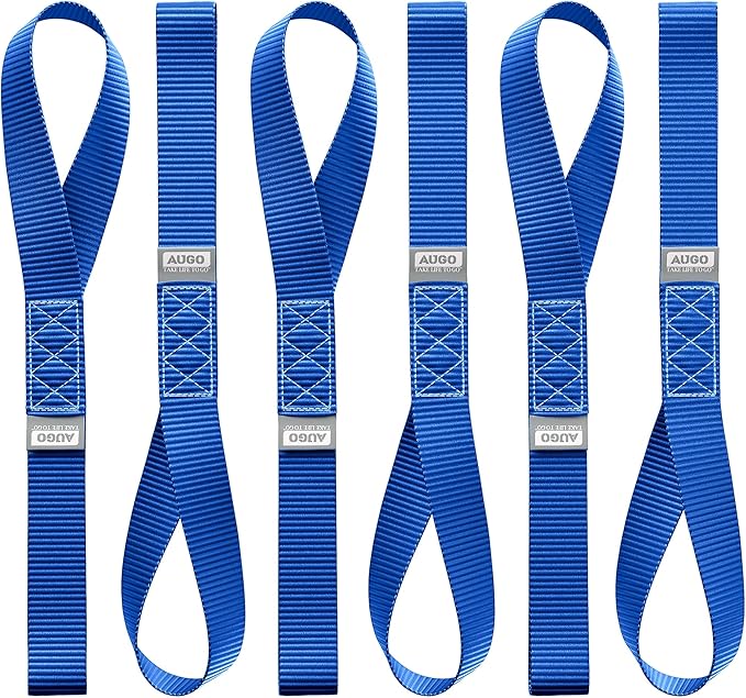 AUGO Heavy Duty Soft Loops –Pack of 6-1.5” x 17” Tie Down Anchor Straps for Use w/Ratchet Strap Hooks – 3000Lb Load Capacity & 10,000Lb Break Strength – Great for Motorcycle, Bike, Roof Rack, Etc.
