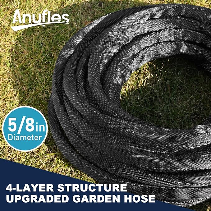 Aunfles 50FT Garden Hose - Flexible Water Hose with 10 Spray Nozzle, Lightweight Design, Easy Storage, Leak-Proof, Compact, Portable, Car Wash for Yard (Black)