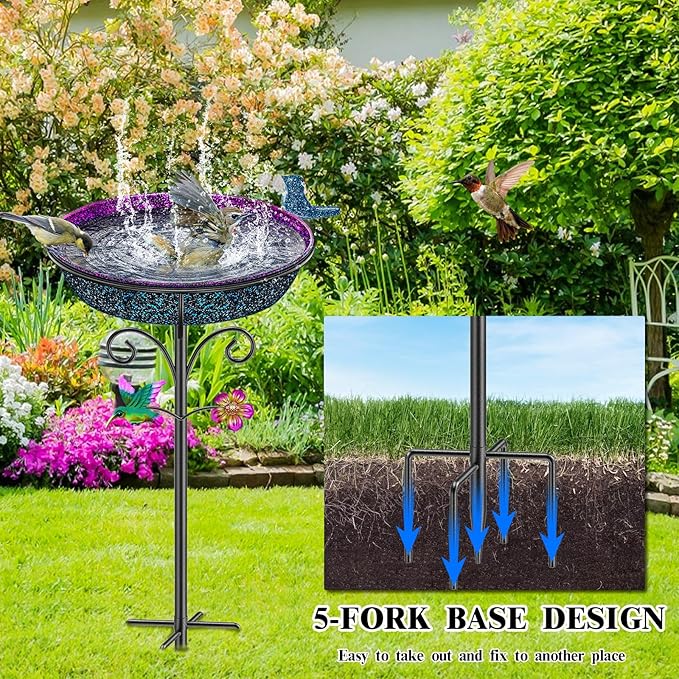 Metal Bird Bath for Outside, Freestanding Garden Bird Baths Bowl, Vintage Birdbath for Outdoors Yard Garden Lawn Decor Decor (Gradient Purple)