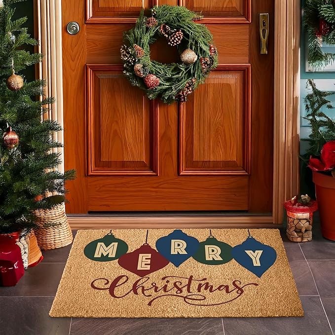 LuxUrux Premium Christmas Door Mat Outdoor - Elegant Coir Holiday Door Mat, Absorbent and Non-Slip Front Doormat- Merry Christmas | Natural, Perfect for Holiday Entryways Indoors & Outdoors