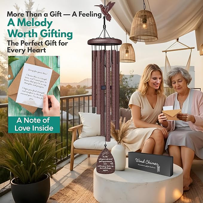 Hummingbird Memorial Wind Chimes for Loss of Loved One - 35" Long Sympathy Wind Chimes for Outside, Bereavement, Remembrance, Funeral Gift for Mother, Dad, Husband, Son & Sister