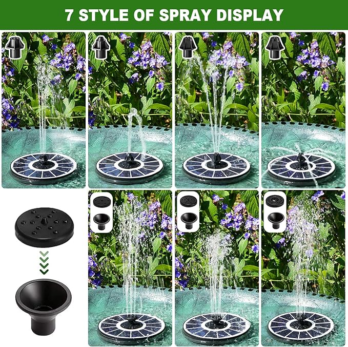 Yzert Solar Fountain with 2000 mAh Battery Backup Works in Cloudy, Glass Solar Powered Bird Bath Fountains with 7 Nozzles, 3.5 W Solar Fountain Pump for Birdbath,Garden, Outdoor, Pond (White)