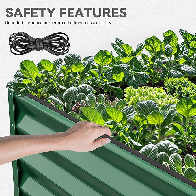 YITAHOME 96x48x24 in Galvanized Raised Garden Bed Kit, Large Metal Planter Box with Gloves, Safety Rubber & Support Rod, Outdoor Flower Bed for Plants Vegetables, Green