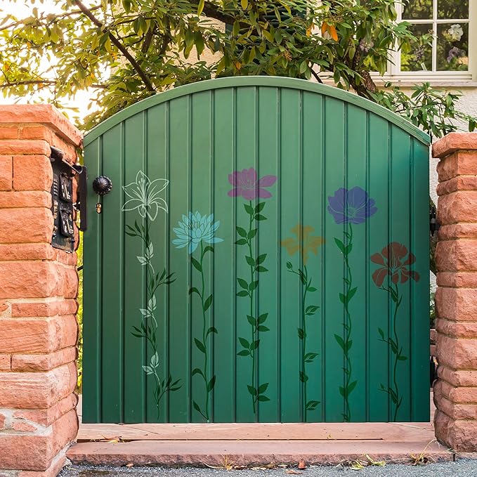 Keluna Large Flower Stencils for Painting - Lotus Iris Lily Giant Flower Stencils Template Garden Wood Fence Fabric Craft