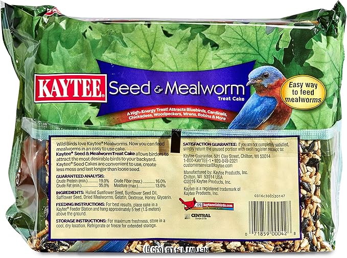 Kaytee Wild Bird Seed & Mealworm Seed Cake Food For Bluebirds, Chickadees, Woodpeckers and More, 1.4 Pound