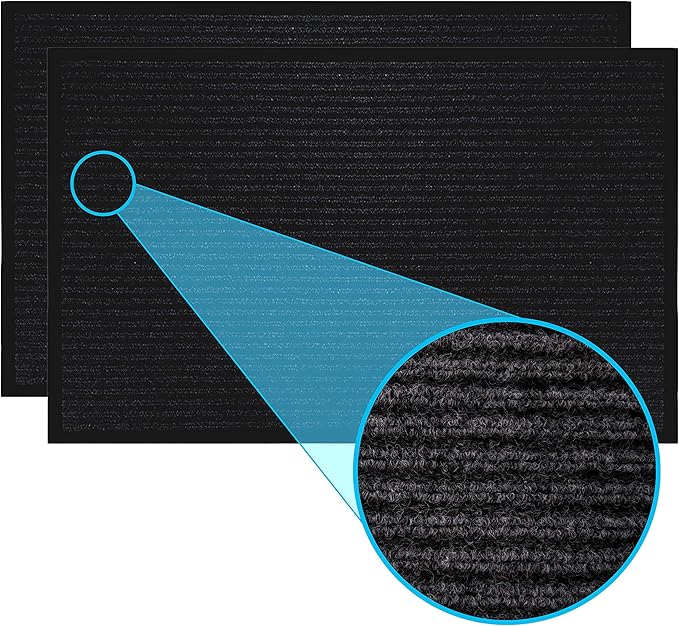 LuxUrux 2-Pack Heavy-Duty Striped Black Rubber Door Mats - Stylish and Durable Solution for High-Traffic Entryways, Patios, and Garages (23'' x 35'')