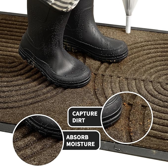 RORA Front Door Mat, Heavy Duty Door Rugs Outside Entrance,Non Slip Welcome Mats Indoor, Natural Rubber Doormat for Entryway, Patio, Garage, Porch, 29.5"x17", Brown