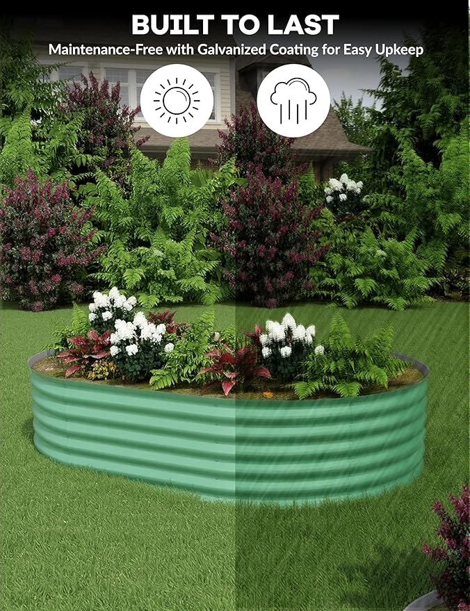 IDEAHOUSE 2-Pack Raised Garden Bed - Heavy-Duty Galvanized Steel Outdoor Planter Box for Vegetables, Flowers & Herbs - Rust-Resistant, Easy-Assembly Garden Box, Beige/Green