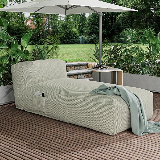 Outdoor Bean Bed Chair Sun Lounger, Outdoor Couch Sofa for Patio & Pool, Foam Filling Day Bed Furniture, Comfy Lazy Sofa for Outside, Water-Resistant Seating (Light Green, 70'' L)