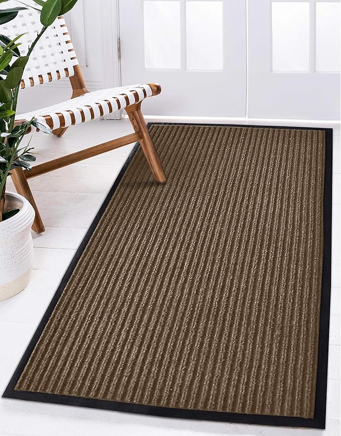 LuxUrux Durable Rubber Door Mat - Heavy Duty, Indoor/Outdoor, Easy Clean, Waterproof, Low-Profile Entry Mat (3 x 5 Feet, Striped Brown) - Ideal for Entryways, Patios, Garages, High Traffic Areas
