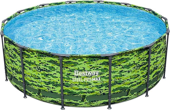 Bestway Steel Pro Max 14'x48 Camo Pool Set | Durable Construction, Easy Assembly, and All-Inclusive Accessories - Above Ground Pool Set with Filter Pump, Ladder, and Pool Cover - No Tools Required!