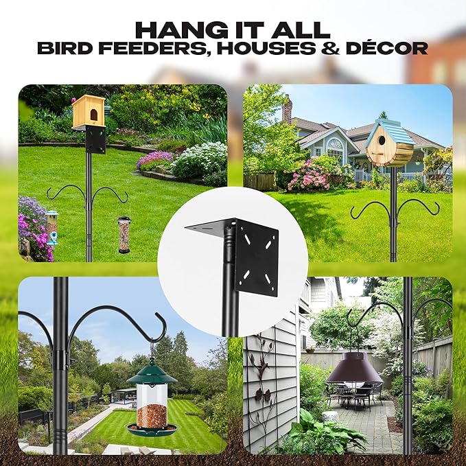 79 Inch Adjustable Bird Feeder Pole for Outdoors Heavy Duty | Birdhouse Pole | Bird Feeder Stand with Mounting Bracket and Shepherd's Hooks | Mounting Pole for Smart Bird Feeder
