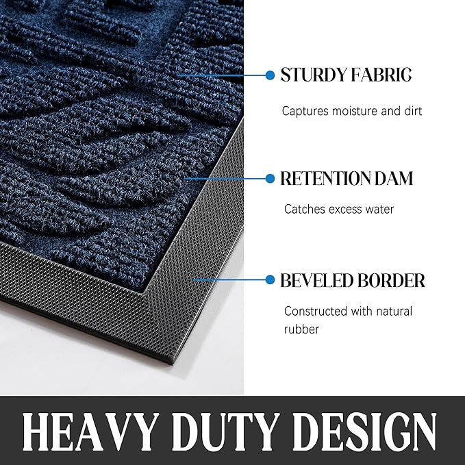 Yimobra Large Welcome Mat 36x24, Waterproof Non-Slip Outdoor Mats for Front Door Outside Entrance, Low-Profile Entryway Mat Indoor for Garage Patio, Blue
