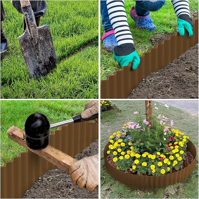 Corrugated Metal Garden Edging 10" x 20Ft, Landscape Edging Border for Lawn, Flower Bed, Garden Fence, Paver Edging (Bronze)