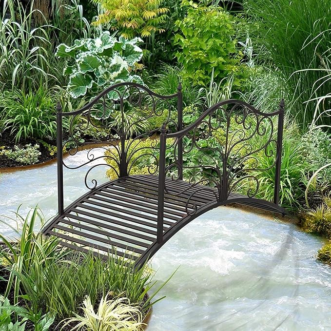 Misc 4-Foot Arched Metal Decorative Garden Bridge Black Farmhouse