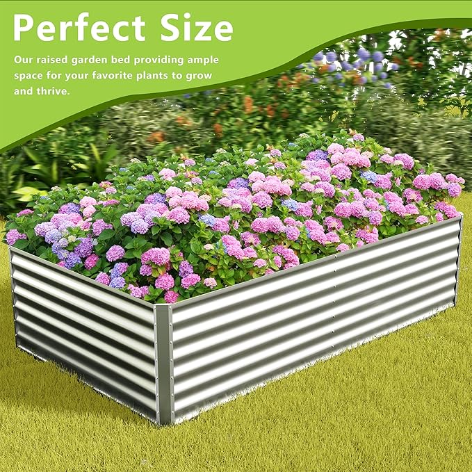 8x4x2FT Galvanized Raised Garden Bed Kit, Galvanized Planter Raised Garden Boxes Outdoor, Large Metal Raised Garden Beds for Vegetables-Silver