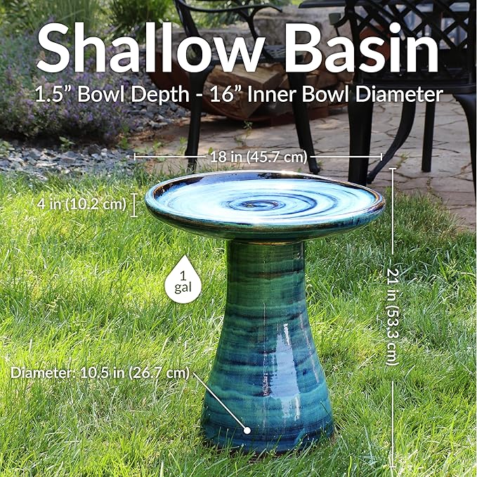 Sunnydaze 21" H Ceramic Bird Bath for Outside - Hand-Painted Outdoor Bird Bath Bowl, UV/Frost-Resistant Finish - Galaxy Blue