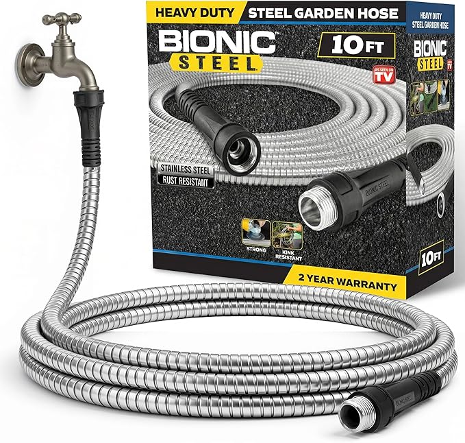 BIONIC STEEL 10Ft Short Garden Hose, 10 Ft x 5/8 In. Connector Hose for Reel, Leak Proof Connection, Heavy Duty, Non Kinking, Flexible, Hose Extension
