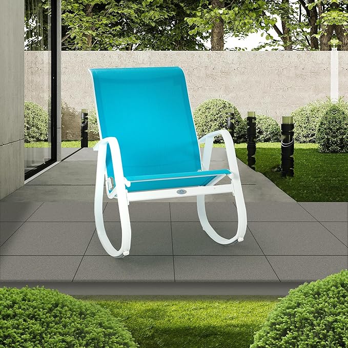 Kozyard Outdoor Patio Rocking Sling Chair with Powder Coated Aluminum Frame and Weather Resistant Breathable Mesh Fabric for Patio Porch Yard Garden