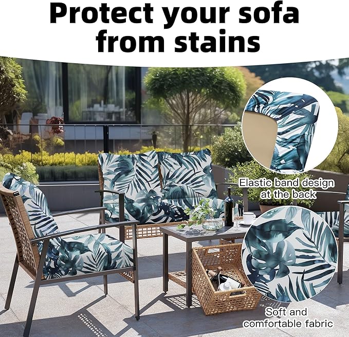 8Pcs Outdoor Cushion Covers, Patio Cushion Covers,Stretch Elastic Slipcovers, Replacement Washable & Reusable Furniture Protector for Patio Couch (Ink-Blue,Cover Only)