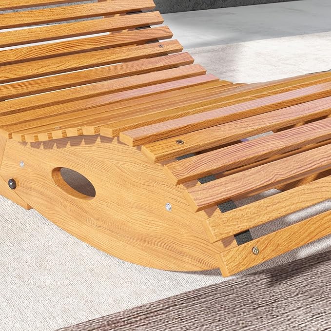 Outsunny Outdoor Rocking Chaise Lounge Chair, S Shape Wooden Rocking Chair with Slatted Seat and High Back, Rocking Patio Lounger for Porch, Backyard, Garden, Light Brown