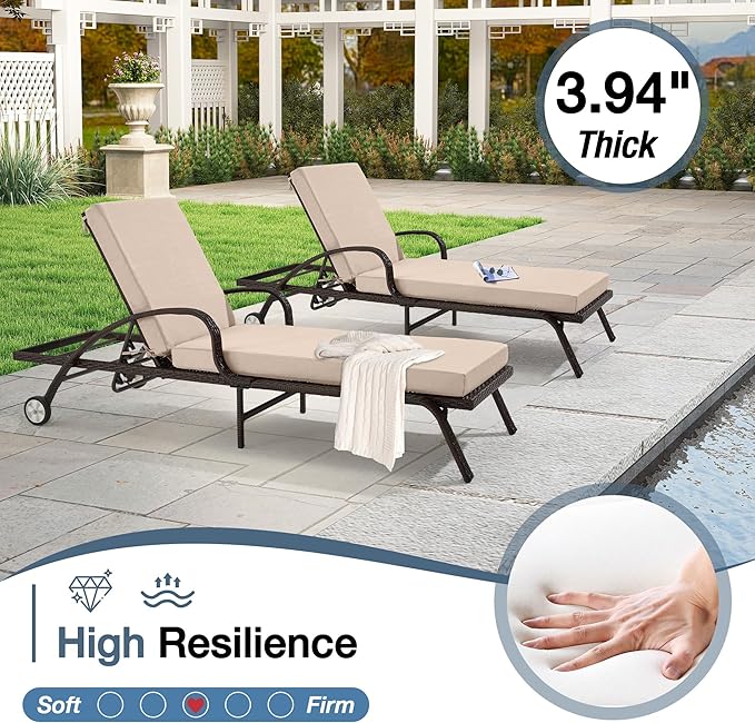 HOMREST 73.2x22.8x3.94 inches Otdoor Lounge Chair Cushion Set of 2,Pool Chaise Lounge Cushion with Splash Fade Tear Resistant Fabric,Beige
