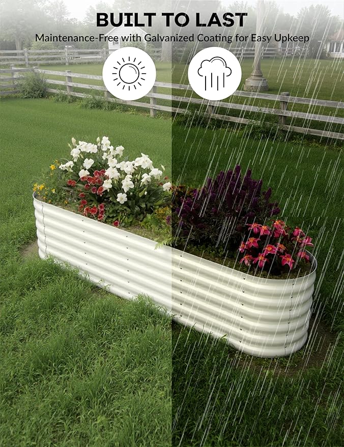 IDEAHOUSE 2-Pack Raised Garden Bed - Heavy-Duty Galvanized Steel Outdoor Planter Box for Vegetables, Flowers & Herbs - Rust-Resistant, Easy-Assembly Garden Box, Beige/Green