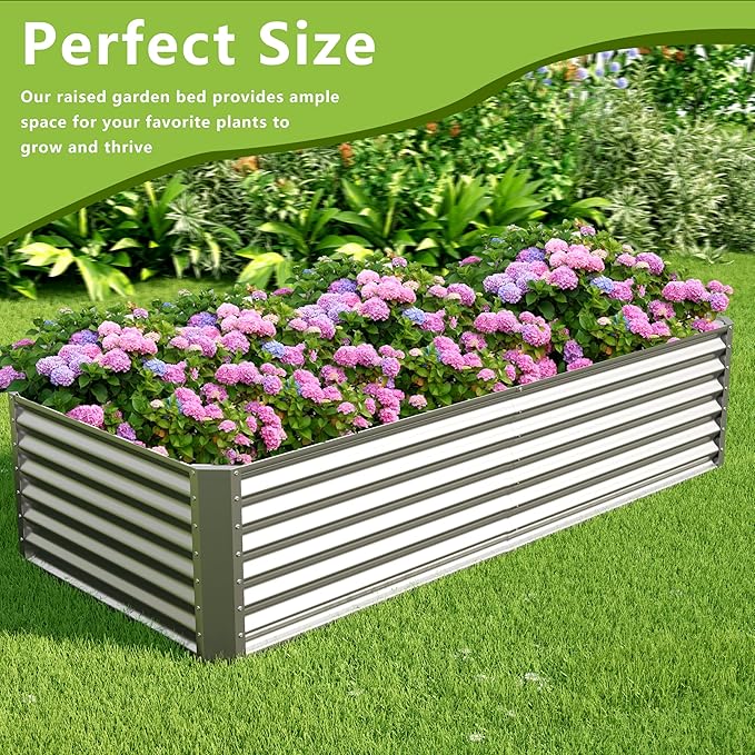 8x2x2FT Galvanized Raised Garden Bed Kit, Galvanized Planter Raised Garden Boxes Outdoor, Large Metal Raised Garden Beds for Vegetables-Silver