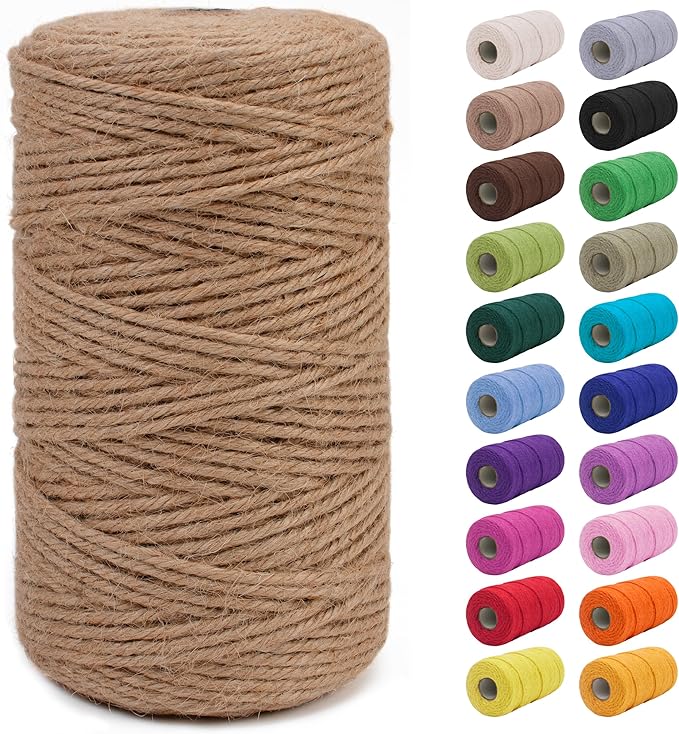 JeogYong 3mm Jute Twine String 656 Feet Natural Thick Garden Twine for Crafts, Hemp Twine for Outdoor, Gardening, Gift Wrapping, Plants, Packing Materials (Brown)