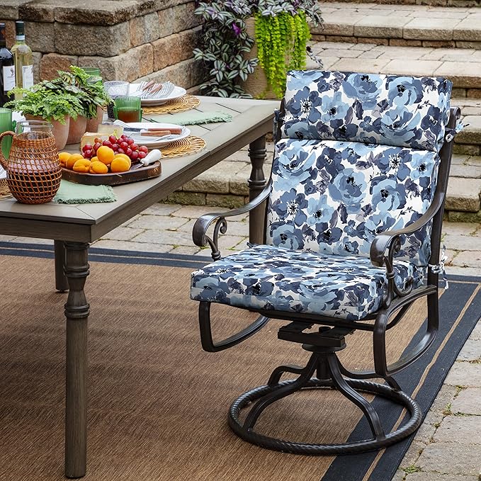 Arden Outdoor Chair Cushion, 21 x 20, Rain-Proof, Fade Resistant 20 x 21, Blue Garden Floral